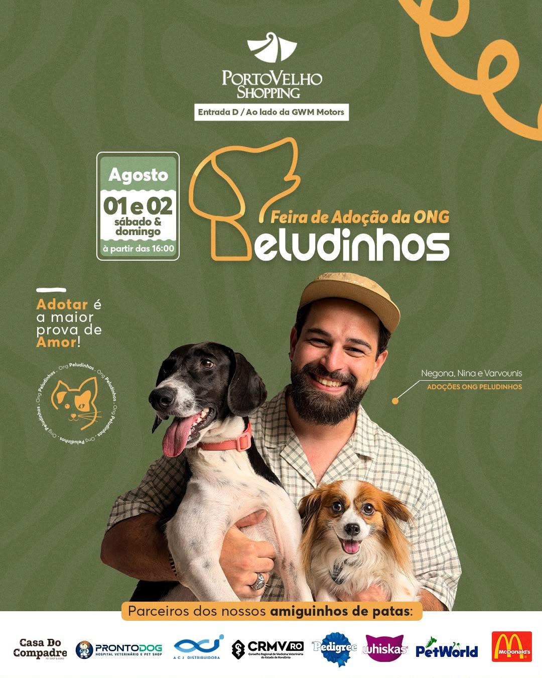 Porto Velho Shopping recebe 5ª Feira de Adoção da ONG Peludinhos nos dias 1º e 2 de agosto